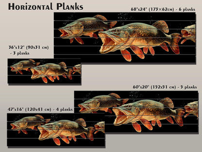 Pike Fish Wall Art | Rustic Fishing Decor – Predator Fish Artwork on Natural Wood Print