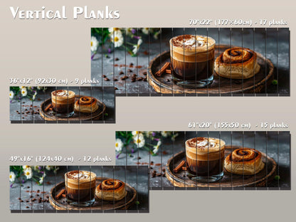 Rustic Kitchen Wall Art – Coffee Cinnamon Print on Natural Wood Plank Decor