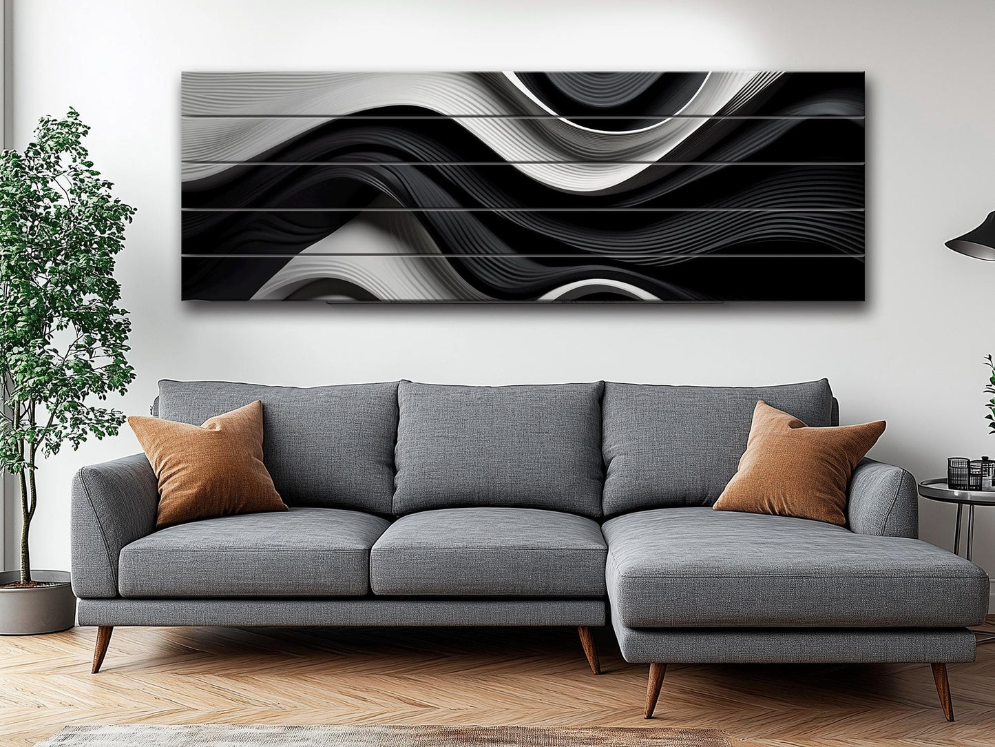 Abstract Wood Art – Black and White Art Print on Natural Wood Planks