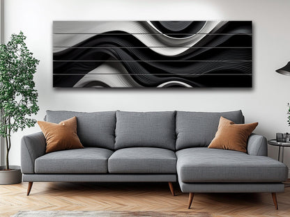 Abstract Wood Art – Black and White Art Print on Natural Wood Planks