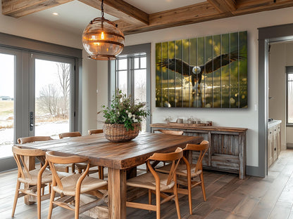 Hunting Eagle Painting Printed on Natural Wood, Birds Hunters Wall Art, Eagle Fishing, Hunter Gift, Wood Wall Art