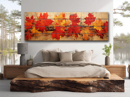 Wood Wall Art – Rustic Wooden Art Floral Panel with Autumn Tree Branch Print