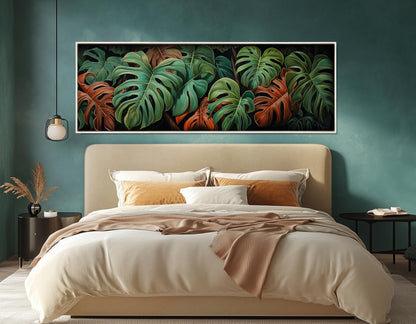 Philodendron Leaves Canvas – Framed Canvas Wall Decor with Rustic Wildflowers Print on Cotton