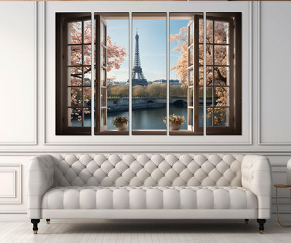 Eiffel Tower Canvas Print – Open Window Paris View | Framed Canvas Art, Ready to Hang
