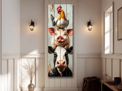 Farm Animal Wall Art – Rustic Farmhouse Decor Wooden Farm Print on Wood Planks