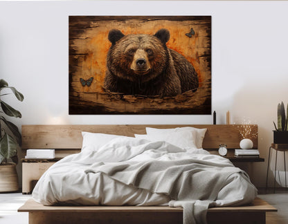 Bear Canvas Art – Framed Cotton Canvas Print | Rustic Cabin Wall Decor Ready to Hang