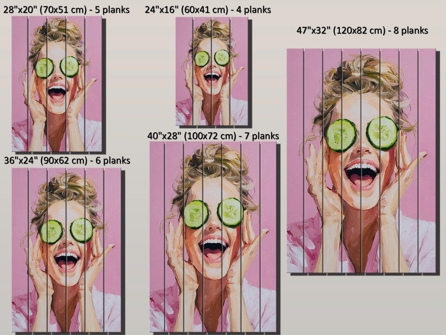 Spa Print Wood - Blonde Woman Cucumber Spa Print on Natural Wood Wall Art