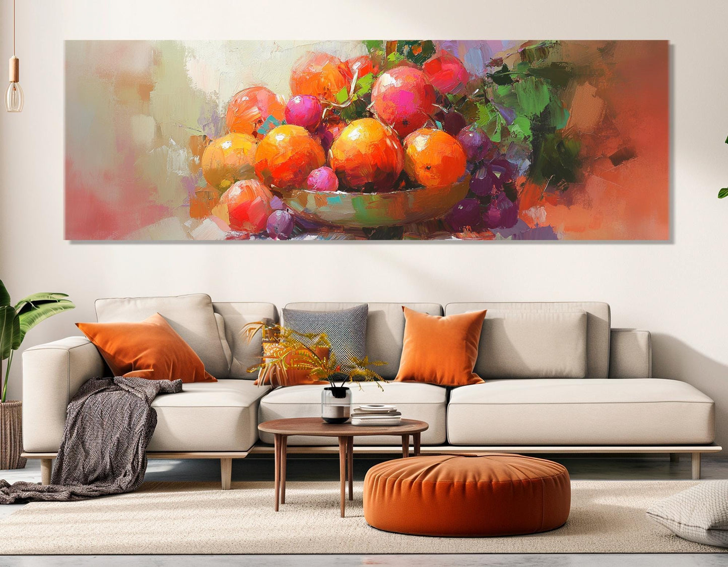 Fruit Basket Painting - Large Impressionist Canvas Print | Kitchen Wall Art, Ready to Hang