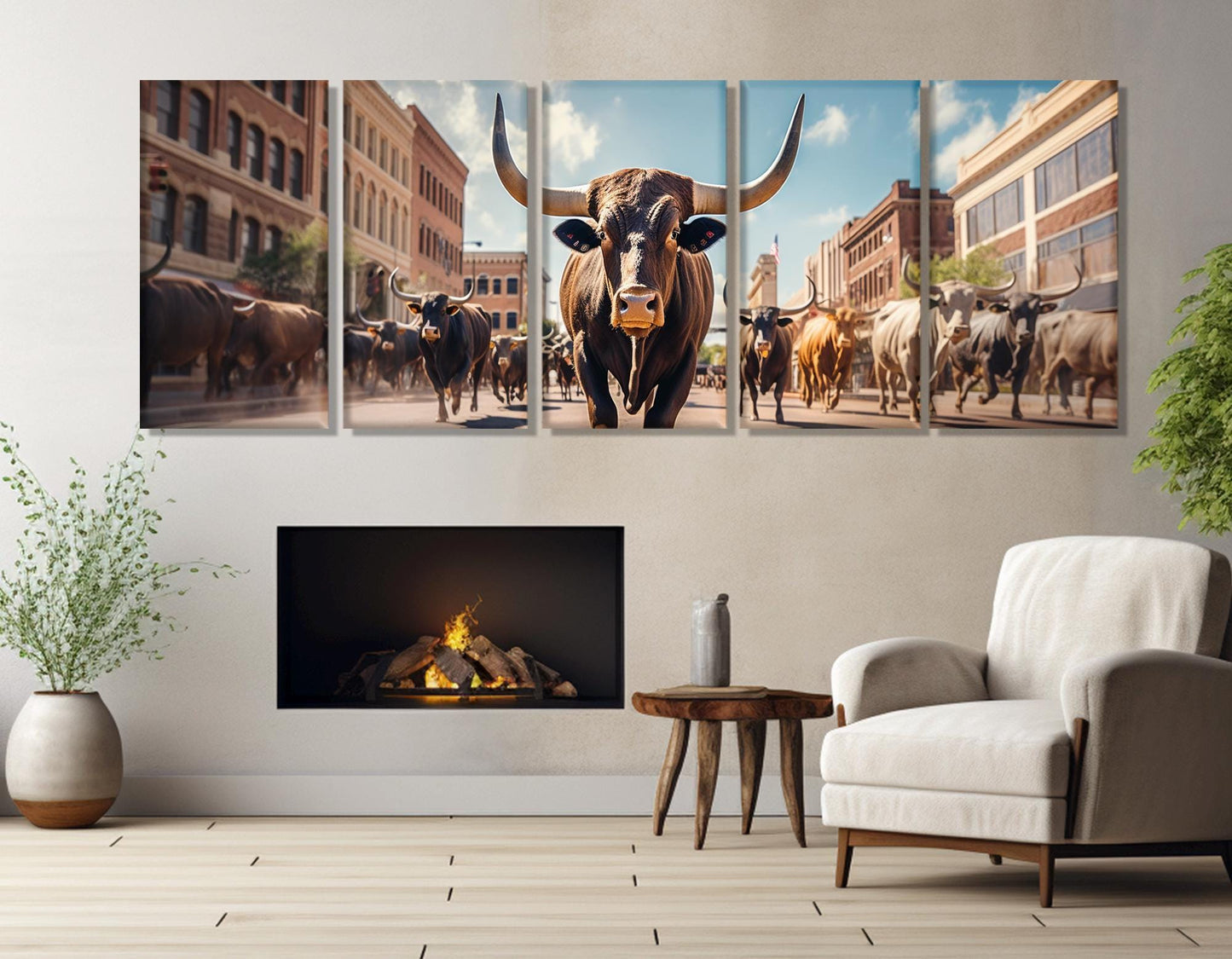 Fort Worth Bulls Canvas Framed Cotton Print – Running Bulls Poster | Ready to Hang Art