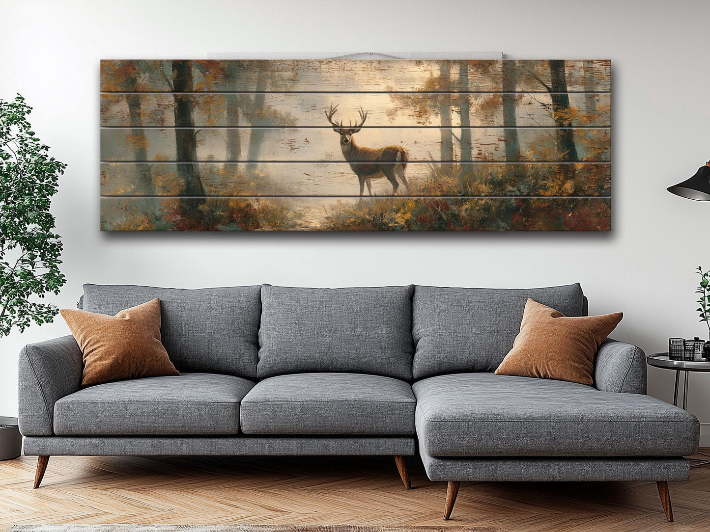 Rustic Wood Wall Art - Majestic Deer in a Misty Enchanted Forest Print on Natural Wood, Soft Tones Deer Wall Art, Hunting Cabin Wall Decor