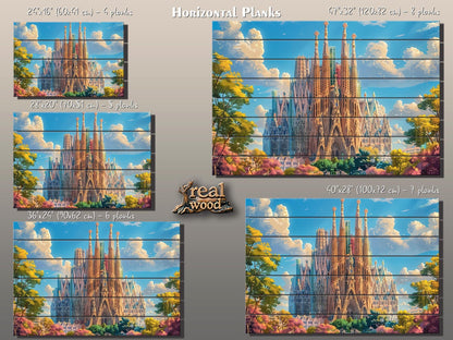 Sagrada Familia Wall Art – Natural Wood Print | Barcelona Skyline Decor