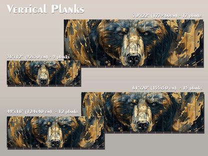 Black Gold Wood Art – Natural Wood Print with Abstract Black and Gold Bears