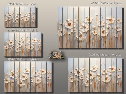 Wood Wall Art – Abstract Flower Print Wooden Panel | Rustic Floral Decor