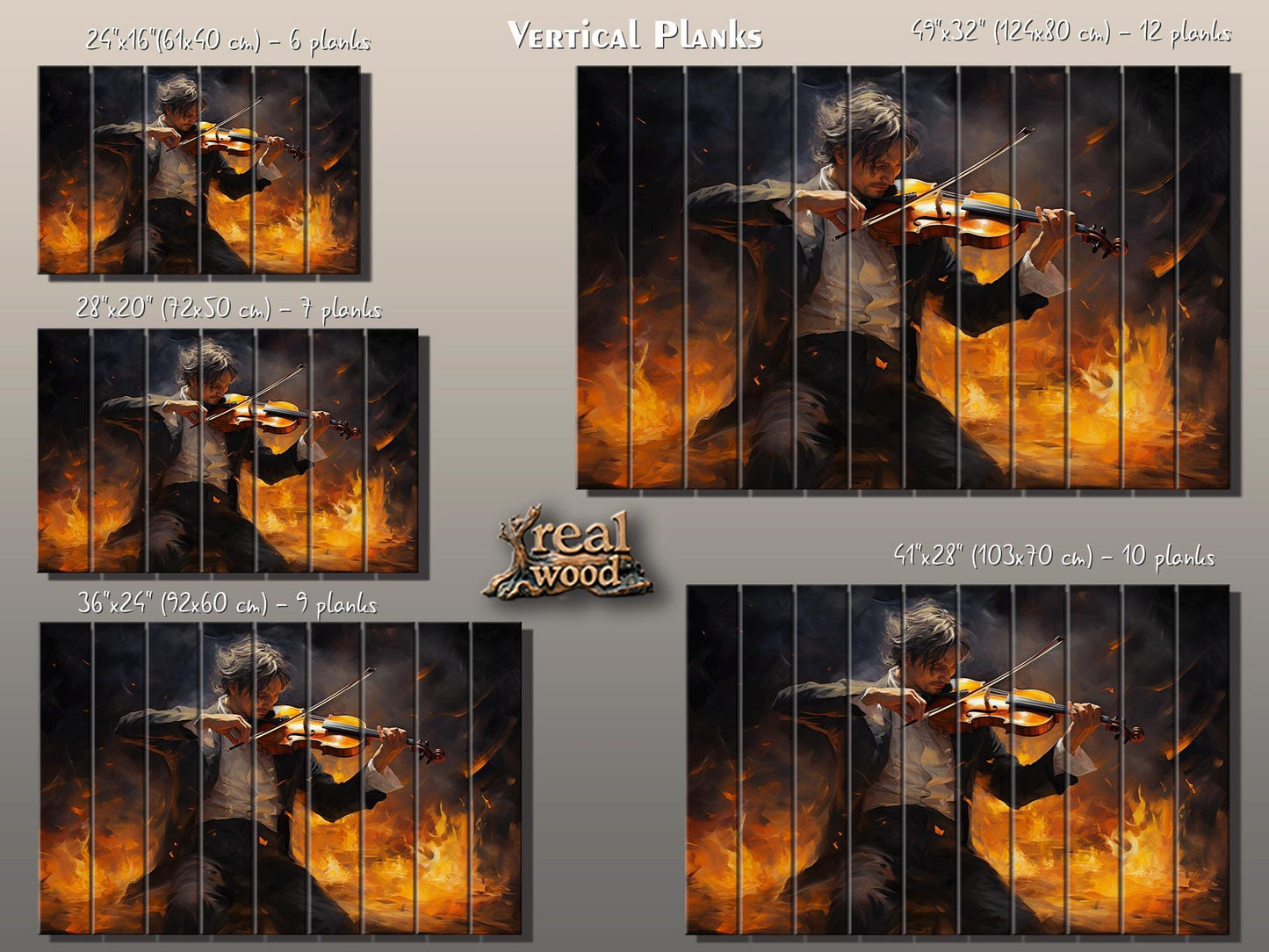 Violin Wall Art – Abstract Violinist Painting on Natural Wood Plank Art