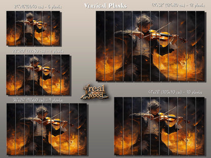 Violin Wall Art – Abstract Violinist Painting on Natural Wood Plank Art