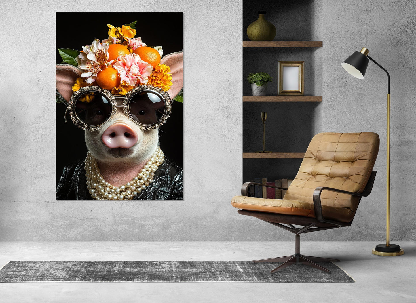 Pig Canvas Print - Cool Lady Pig Wall Art | Framed Party Portrait on Canvas