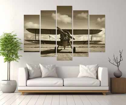 Vintage Biplane Canvas | Retro Airplane Poster - Framed Cotton Print, Ready to Hang
