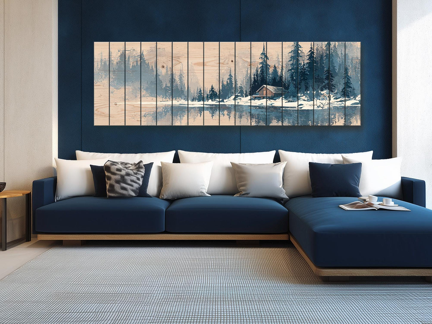 Wood Wall Art – Peaceful Snowy Landscape with Rustic Barn Print on Natural Wood