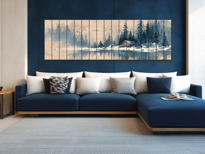 Wood Wall Art – Peaceful Snowy Landscape with Rustic Barn Print on Natural Wood