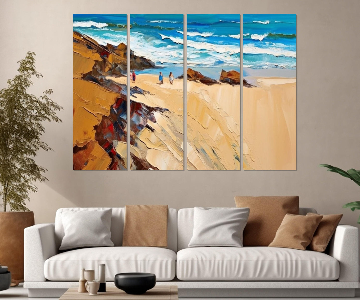 Beach Canvas Print – Abstract Beach Art Framed Canvas Wall Art Ready to Hang