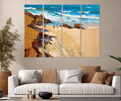 Beach Canvas Print – Abstract Beach Art Framed Canvas Wall Art Ready to Hang