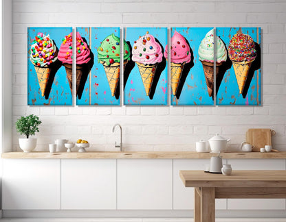 Abstract Ice Cream Canvas – Framed Canvas Print | Ready to Hang Kitchen Wall Decor