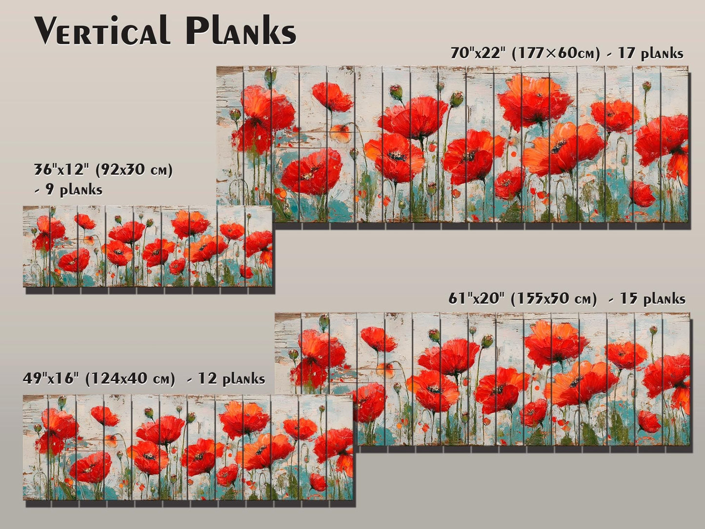 Poppies Wall Art – Natural Wood Wall Art | UV Printed Rustic Floral Wood Decor
