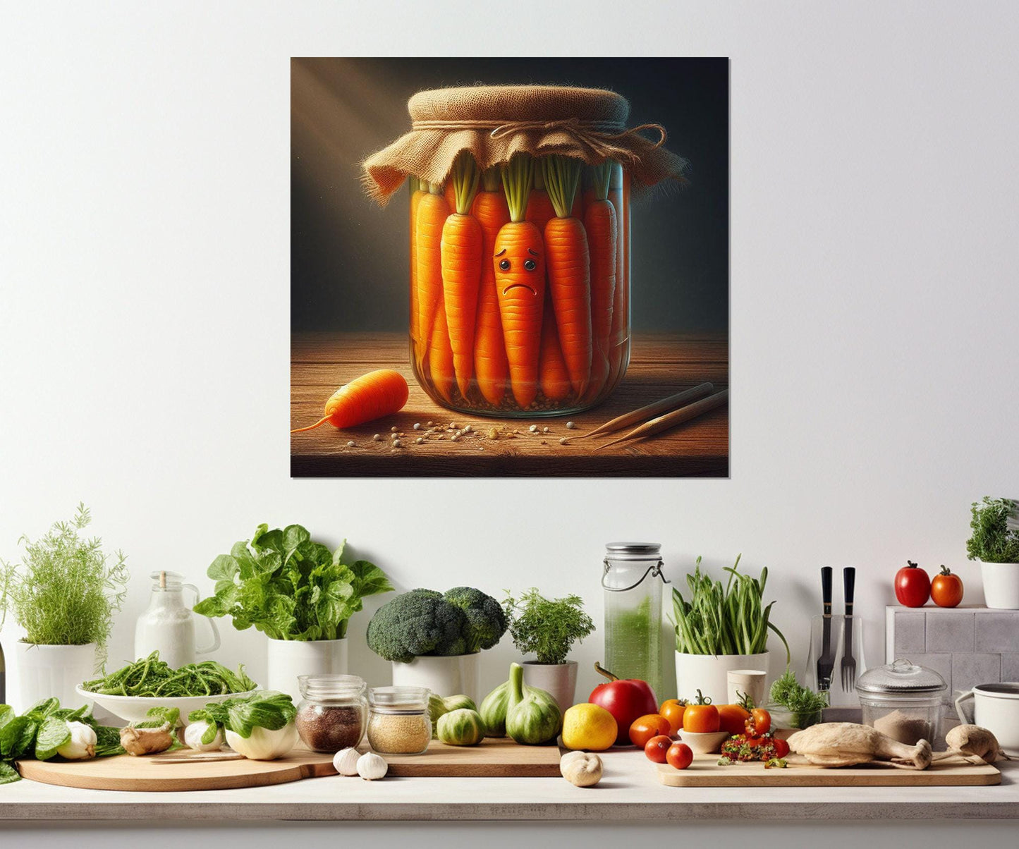 Kitchen Wall Decor – Funny Kitchen Print Pickled Vegetables Art Framed Canvas Print