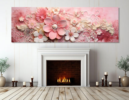 Abstract Floral Canvas Print – Pink Damask, Embroidered Doily Art | Ready to Hang