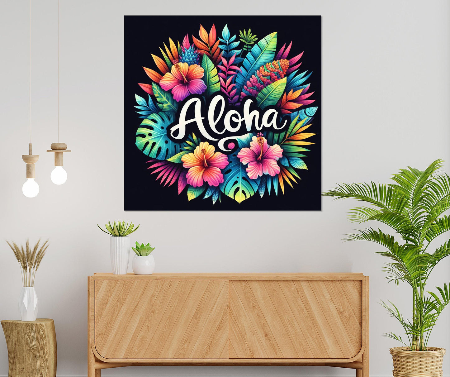 Aloha Wall Art, Colorful Hawaii Sign Canvas Print, Framed and Ready to Hang