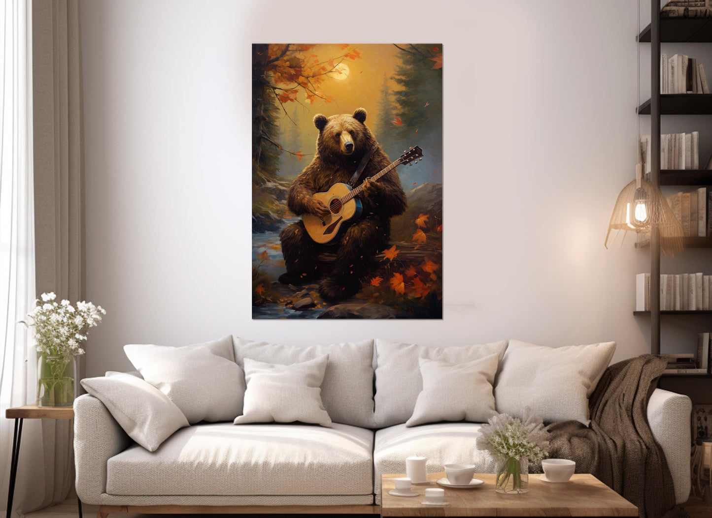 Bear with Guitar Canvas – Autumn Forest Art | Framed Gallery Wrapped Print