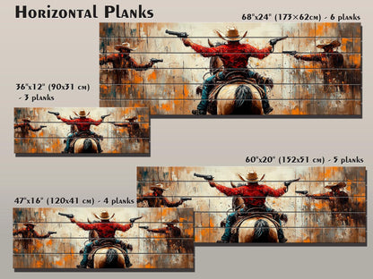 Wild West Wall Art - Retro Style Cowboys Painting Printed on Natural Wood, Western Wall Decor, Western Movie Lover Gift, Wild West Print