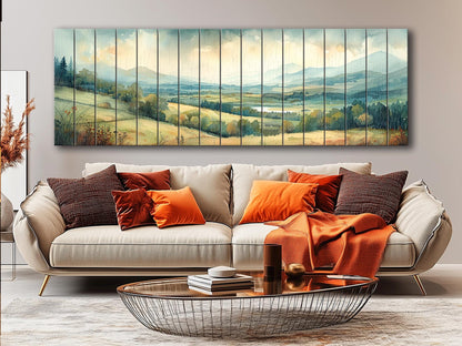 Rustic Wood Wall Art - Panoramic Natural Wood Print | Green Meadow Wooden Wall Decor