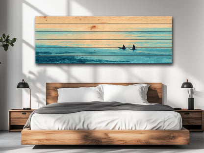 Calm Ocean Wall Art – Surf Wood Print on Natural Rustic Coastal Wood