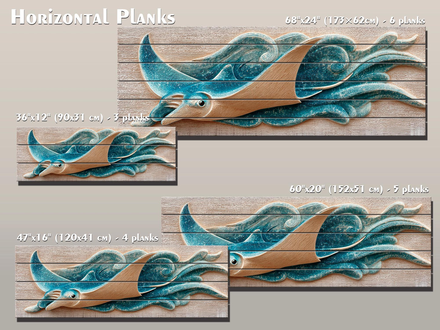 Manta Ray Wood Print – Coastal Wall Art With Rustic Nautical Decor