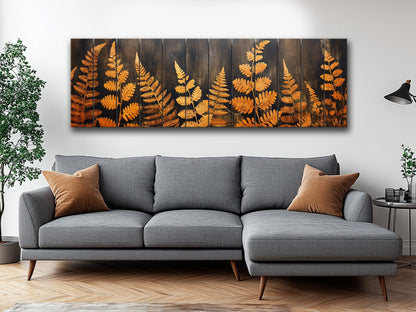 Golden Ferns Rustic Art Printed on Natural Wood – Botanical Wall Decor