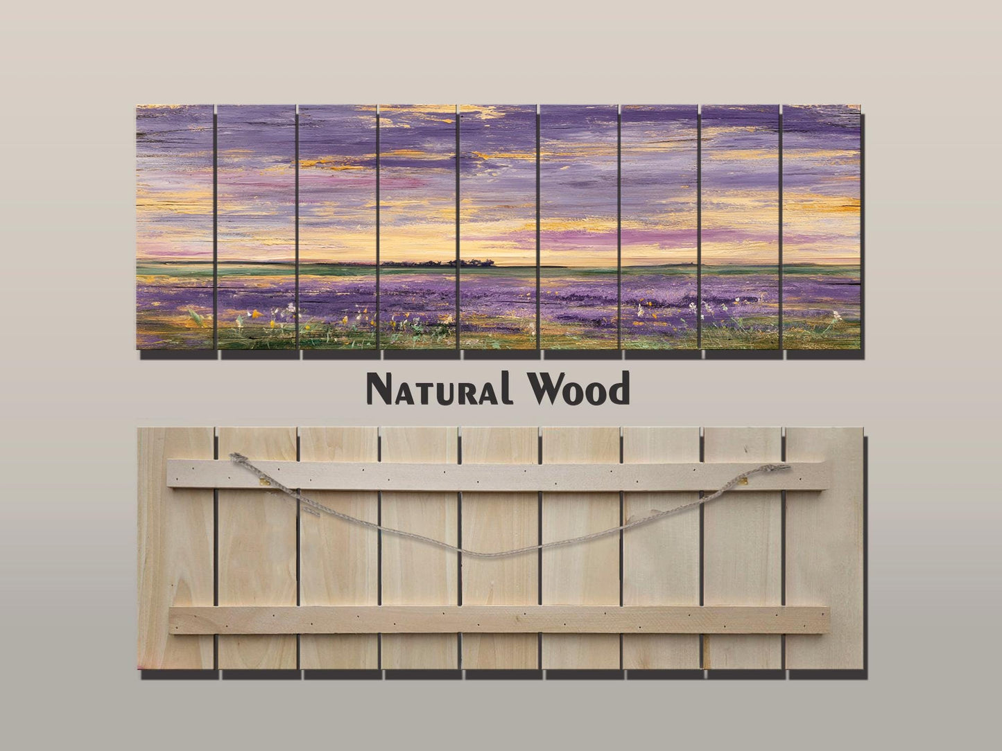 Wood Wall Art – Dreamy Lavender Field Print | Rustic Cabin Decor & Natural Wood Plank Artwork