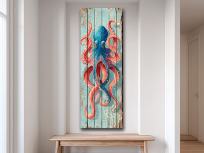 Octopus Wood Art – Colorful Nautical Wall Art | Coastal Sea Painting on Natural Wood