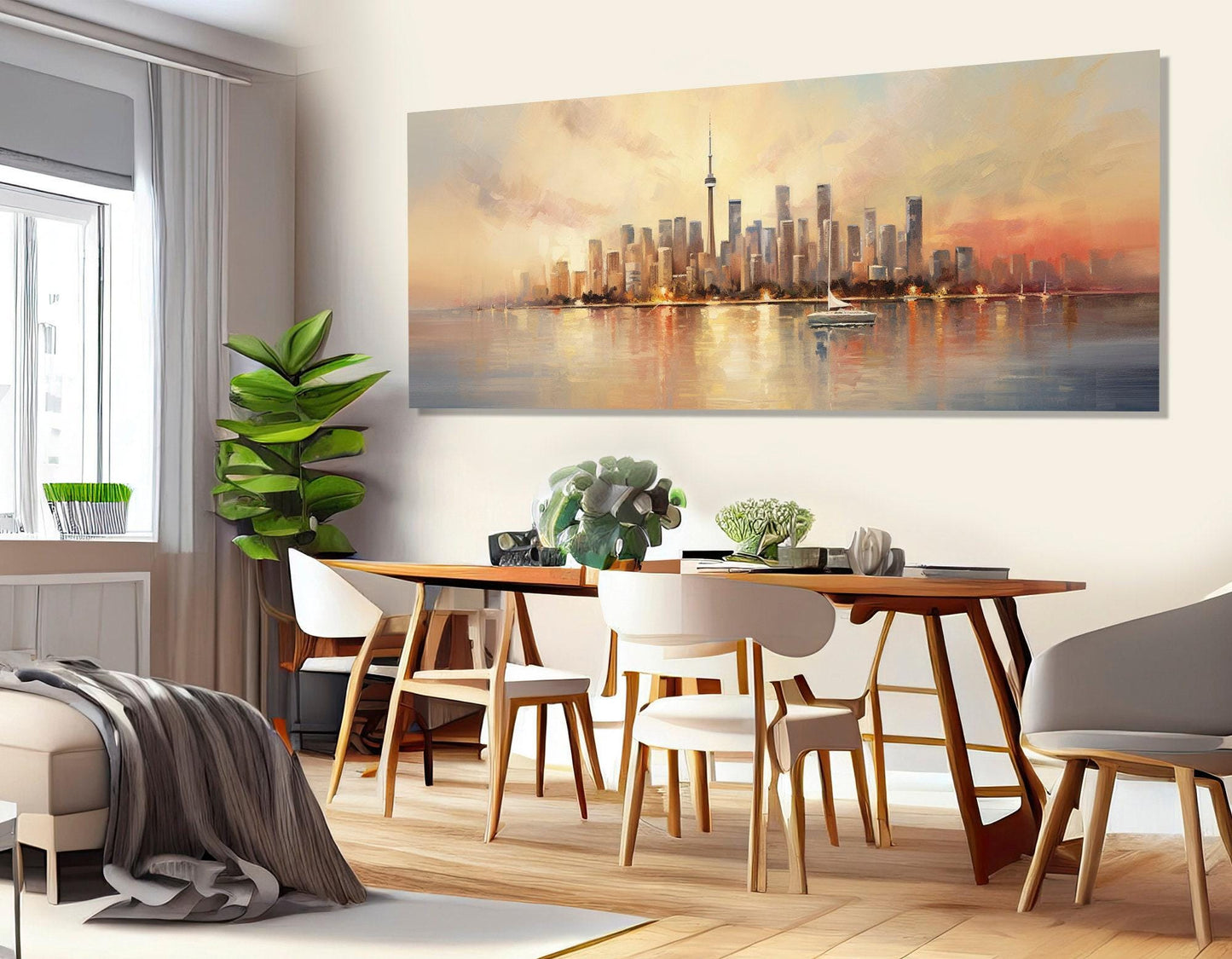 Toronto Wall Art – Abstract City Painting on Gallery Wrapped Canvas, Ready to Hang