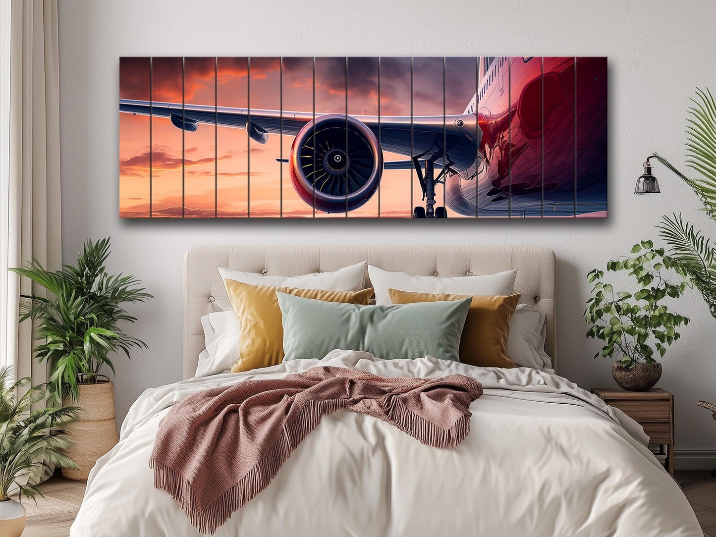 Large Airplane Wing Printed On Natural Wood -Aviation Wall Art