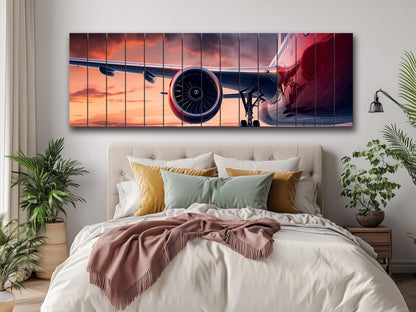 Large Airplane Wing Printed On Natural Wood -Aviation Wall Art