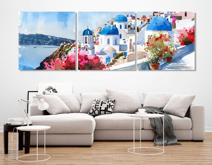 Santorini Canvas Print – Large Framed Cotton Wall Art | Abstract Oia Village Painting