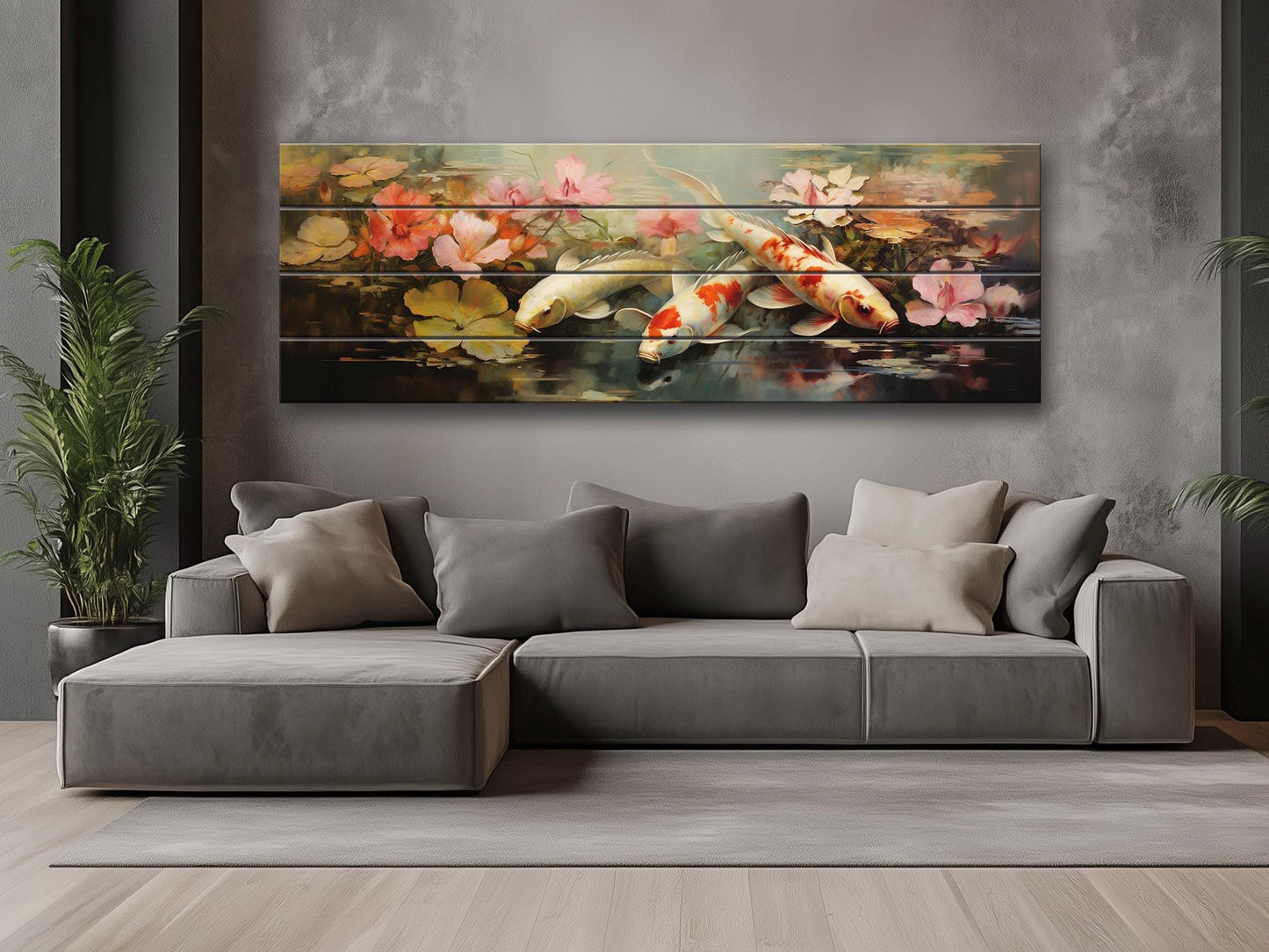 Koi Fish Wood Art | Wood Plank Art Featuring Soothing Koi Fish Painting