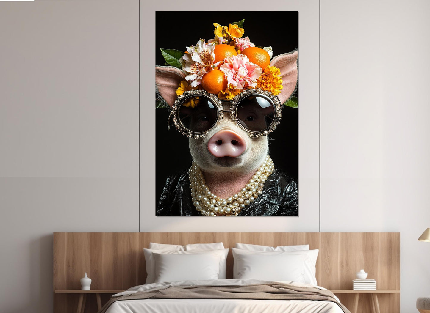 Pig Canvas Print - Cool Lady Pig Wall Art | Framed Party Portrait on Canvas