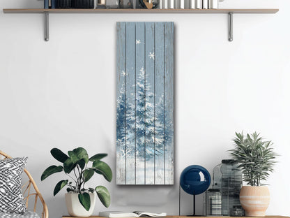 Rustic Wall Art – Snowy Forest Print on Wood Plank | Natural Wood Decor