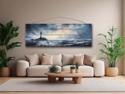 Nautical Wood Wall Art – Scenic Lighthouse Print on Wood | Coastal Home Decor