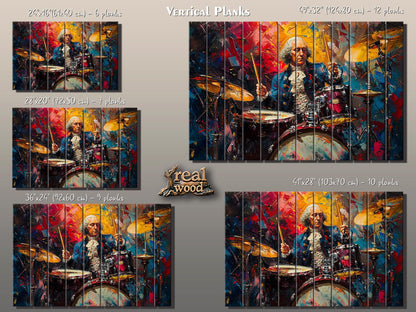 George Washington Playing Drums Abstract Painting Printed on Wood, Politician Gift, Drums Wall Art, Drummer Gift, Wood Print, Wood Wall Art