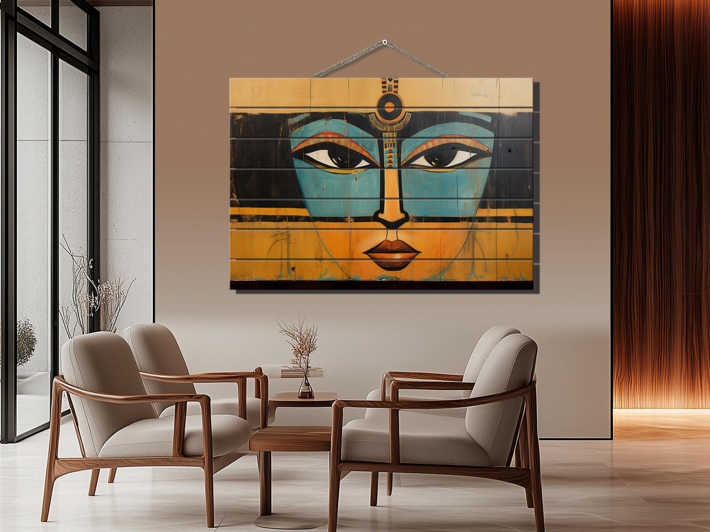 Egyptian Art Print | Retro Abstract Wooden Wall Art on Natural Wood Planks
