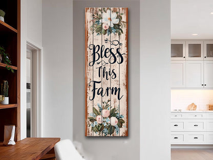 Rustic Wood Wall Art – Bless This Farm Sign | Farmhouse Wall Decor, Cozy Country Accent