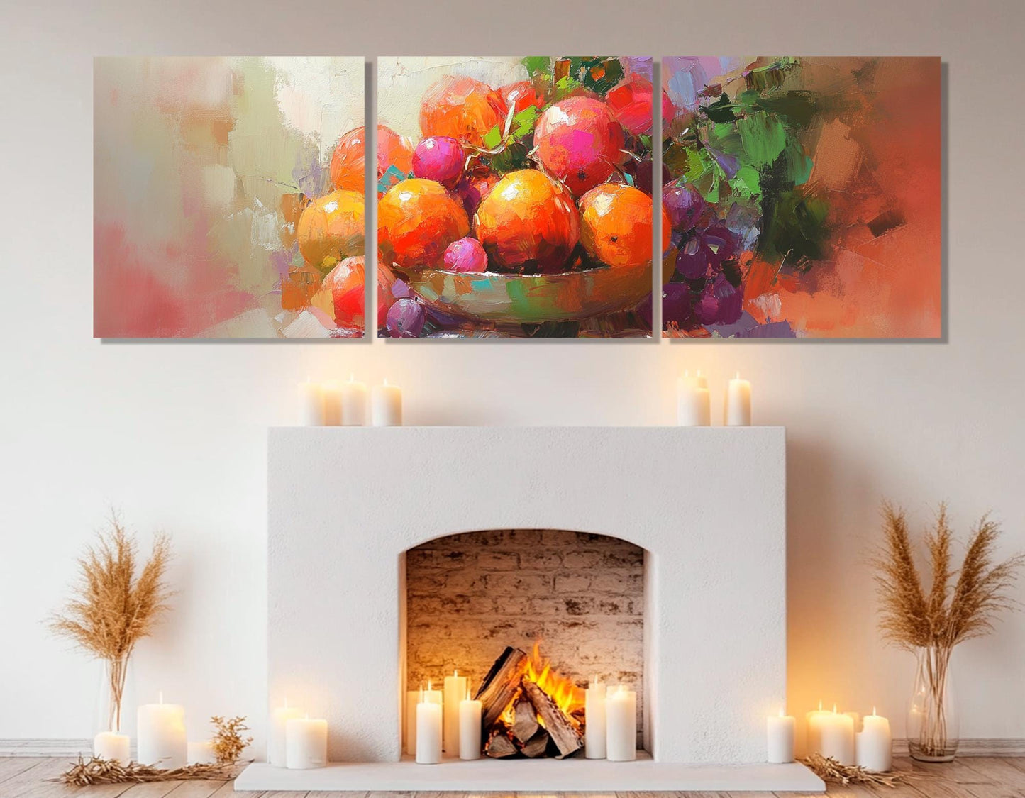 Fruit Basket Painting - Large Impressionist Canvas Print | Kitchen Wall Art, Ready to Hang